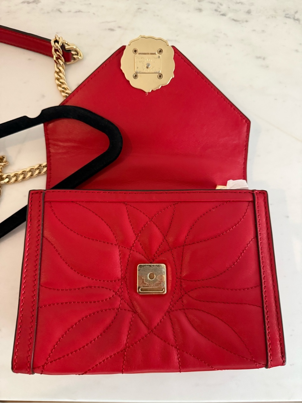 Michael Kors Red Quilted Leather Crossbody with Gold Floral Medallion - Picture 6 of 7